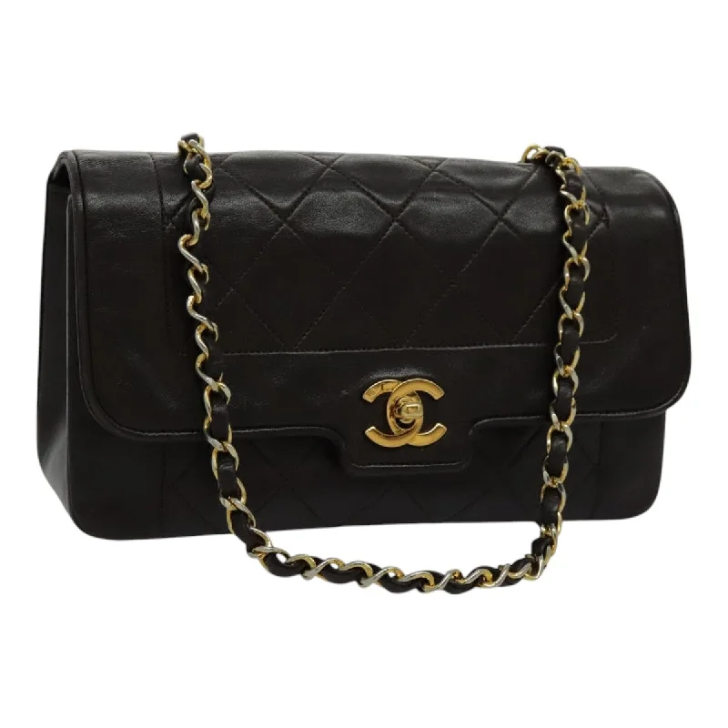 CHANEL Matelasse Chain Shoulder Bag Lamb Skin Brown Gold CC  yk15610A