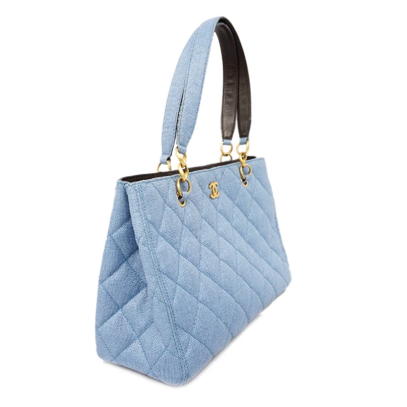 CHANEL  Matelasse Natural Women's Straw Tote Bag Blue