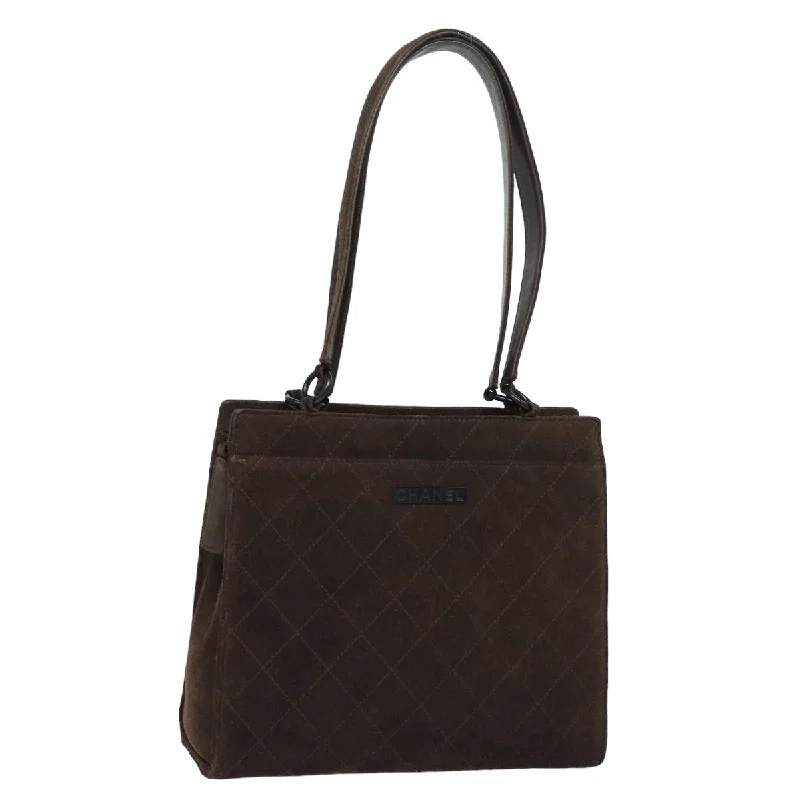 CHANEL Matelasse Tote Bag Suede Brown CC  bs15776