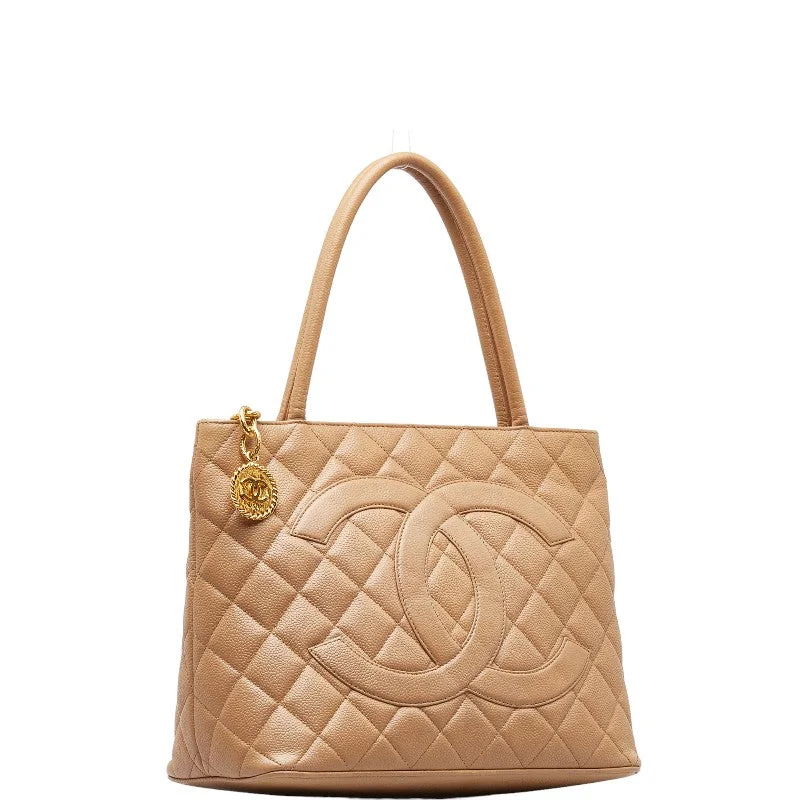 Chanel Matrases Medallion Coco  Tote Handbag Tortoise Bag Beige Caviar S  CHANEL