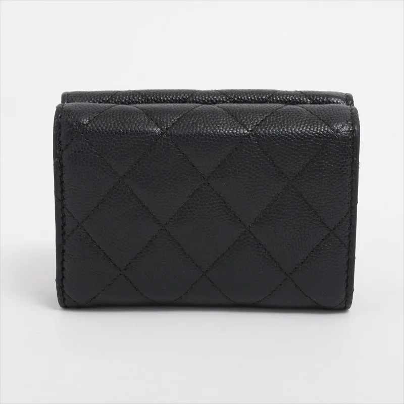 Chanel Matrasse Caviar S Compact Wallet Black G