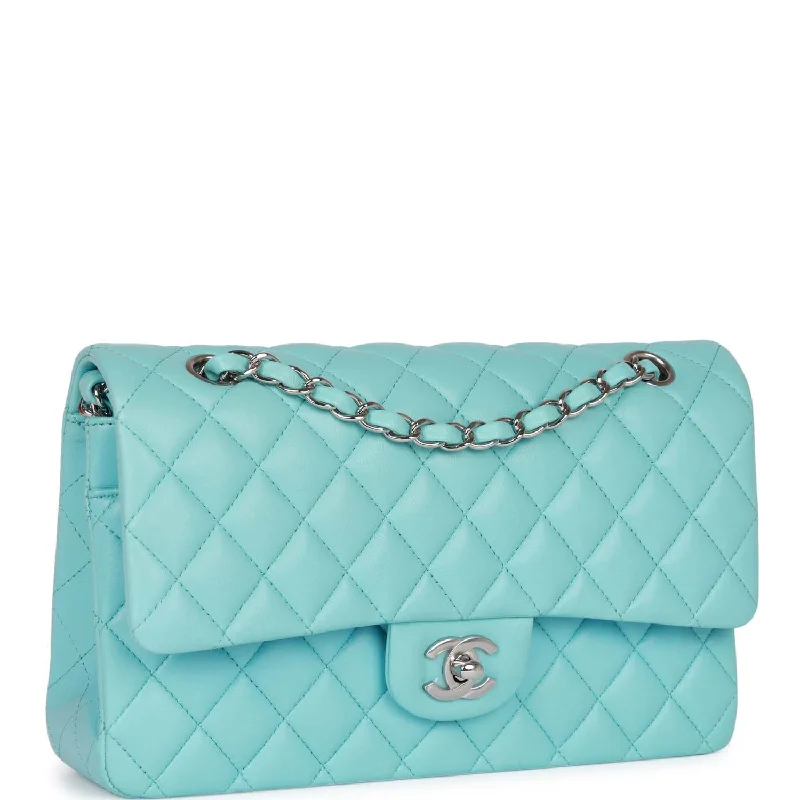 Chanel Medium Classic Double Flap Bag Blue Lambskin Silver Hardware