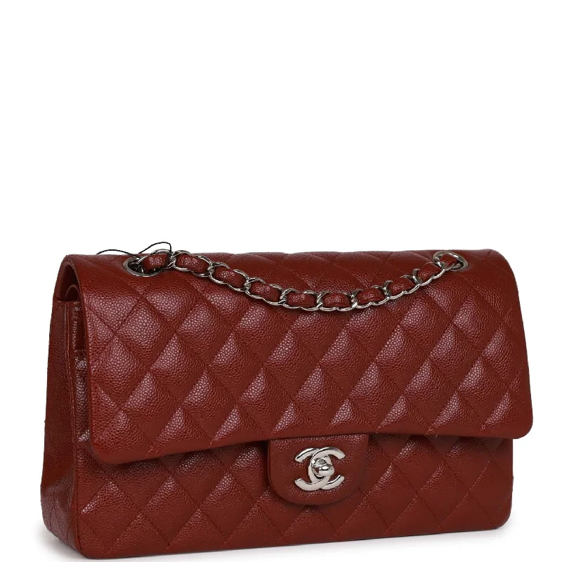 Chanel Medium Classic Double Flap Bag Burgundy Caviar Silver Hardware