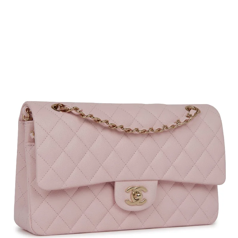 Chanel Medium Classic Double Flap Bag Light Pink Caviar Light Gold Hardware