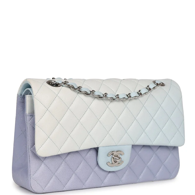 Chanel Medium Classic Double Flap Light Blue/Light Purple/White Ombre Metallic Lambskin Silver Hardware