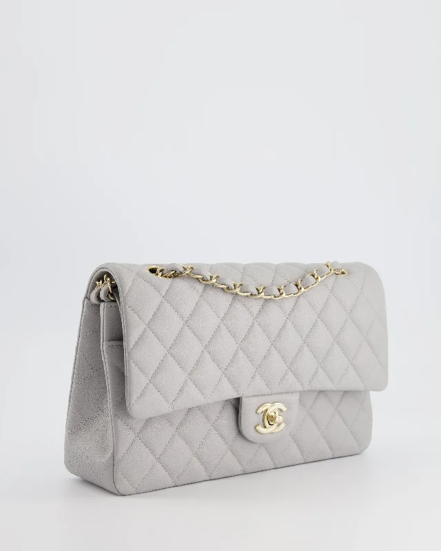 Chanel Medium Dove Grey Classic Double Flap in Caviar Leather with Champagne Gold Hardware