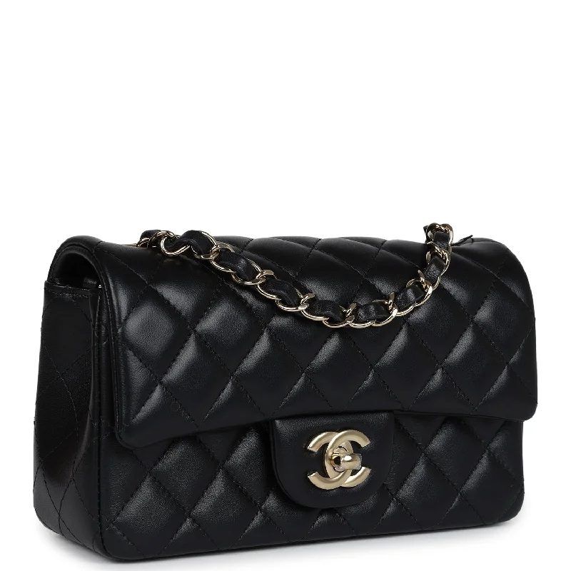 Chanel Mini Classic Rectangular Flap Bag Black Lambskin Light Gold Hardware