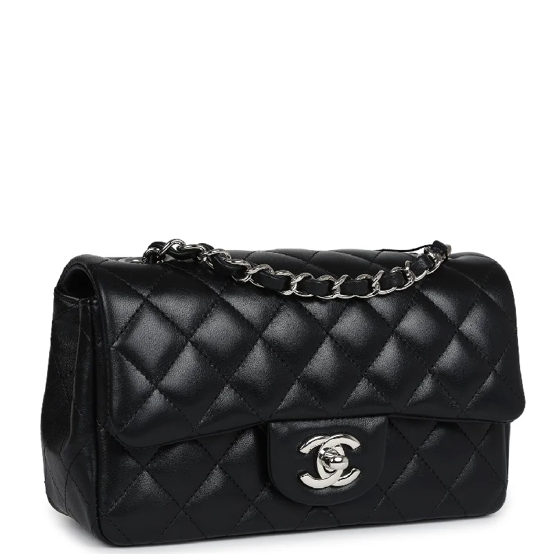 Chanel Mini Classic Rectangular Flap Bag Black Lambskin Silver Hardware