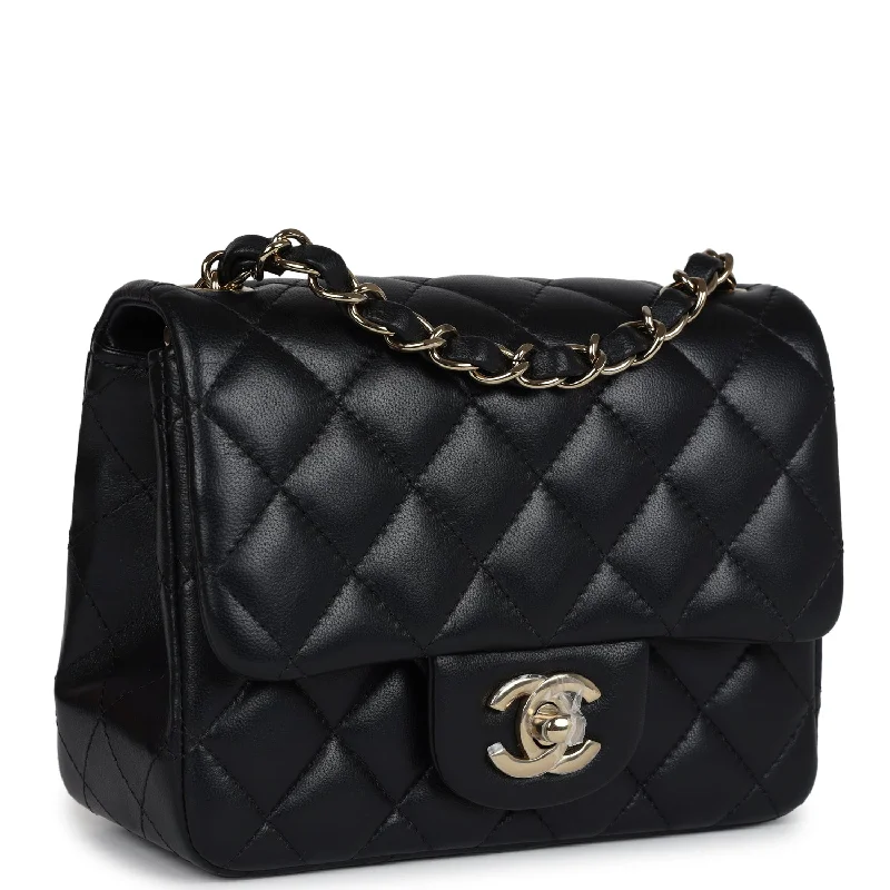 Chanel Mini Classic Square Flap Bag Black Lambskin Light Gold Hardware