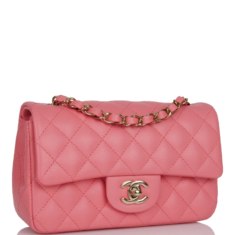 Chanel Mini Rectangular Flap Bag Coral Lambskin Light Gold Hardware