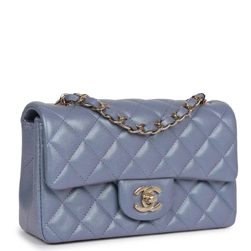 Chanel Mini Rectangular Flap Bag Light Purple Iridescent Quilted Lambskin Light Gold Hardware