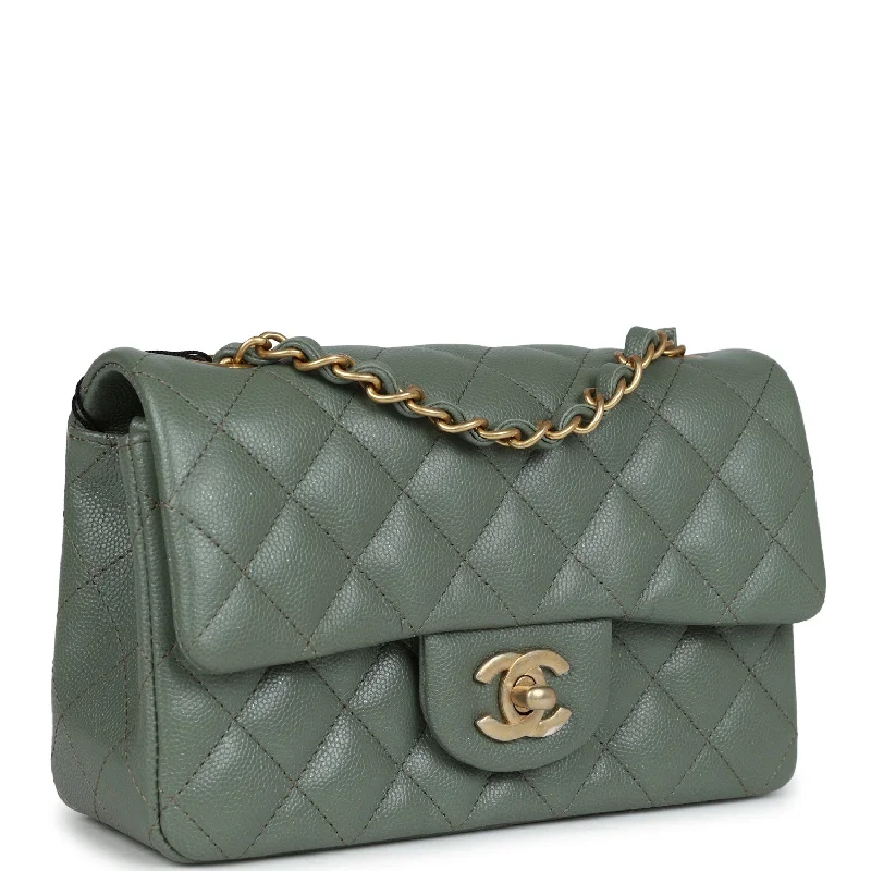 Chanel Mini Rectangular Flap Bag Olive Green Caviar Antique Gold Hardware