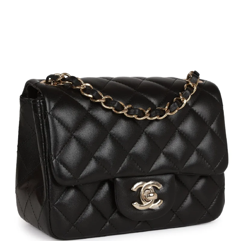 Chanel Mini Square Flap Bag Black Lambskin Light Gold Hardware