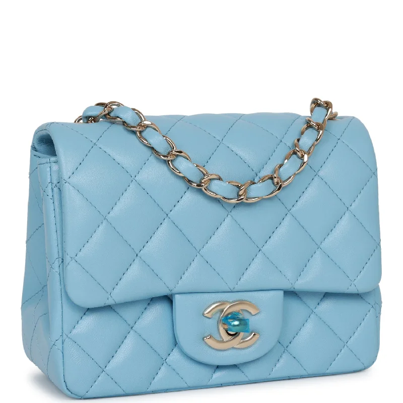 Chanel Mini Square Flap Bag Blue Lambskin Light Gold Hardware