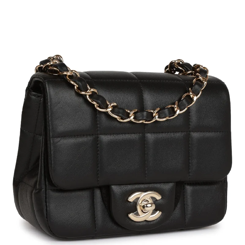 Chanel Monaco Mini Square Flap Bag Black Lambskin Light Gold Hardware