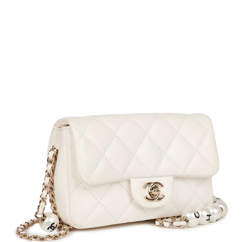 Chanel Flap Bag Imitation Pearl White Lambskin Light Gold Hardware