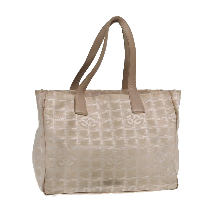 CHANEL New Travel Line Tote Bag Nylon Beige Gold CC  yk14279