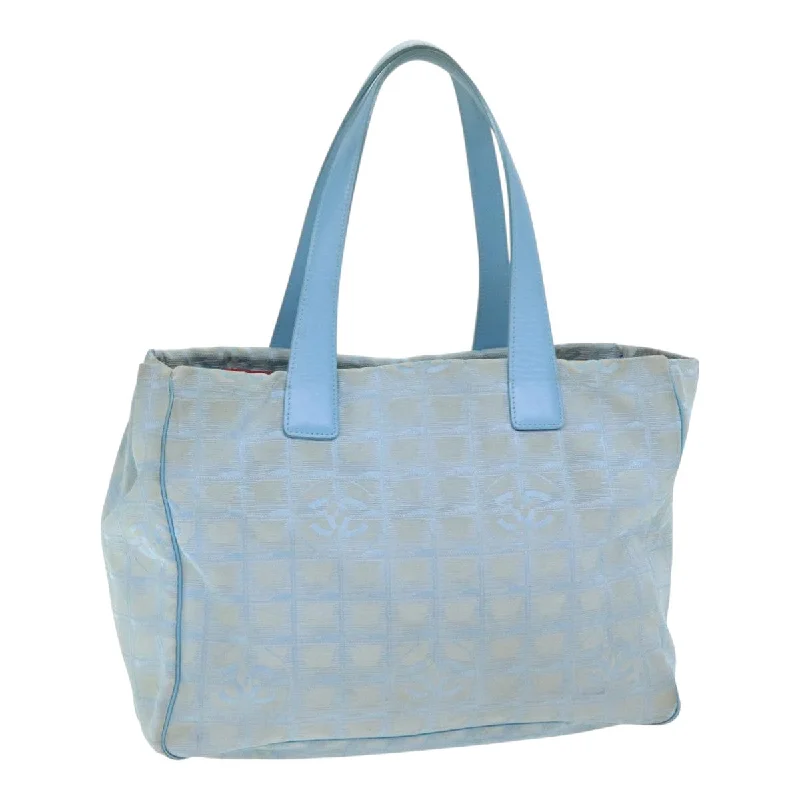 CHANEL New Travel Line Tote Bag Nylon Leather Baby Blue Silver CC  93431