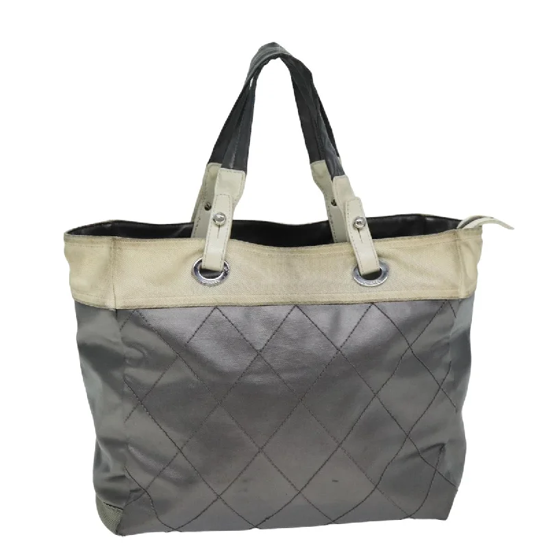 CHANEL Paris Biarritz Tote MM Tote Bag Coated Canvas Silver CC  bs15122