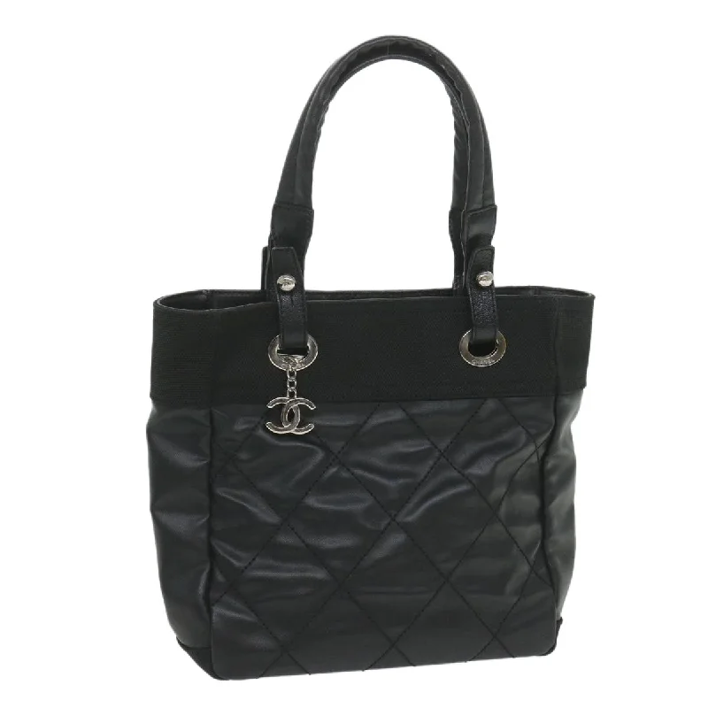 CHANEL Paris Biarritz Tote PM Tote Bag Coated Canvas Black CC  ar10719