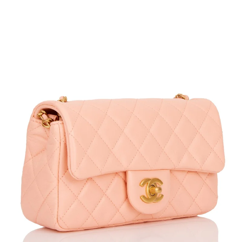 Chanel Pearl Crush Mini Rectangular Flap Bag Peach Lambskin Antique Gold Hardware