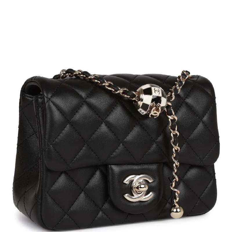 Chanel Pearl Crush Mini Square Flap Bag Black Lambskin Light Gold Hardware