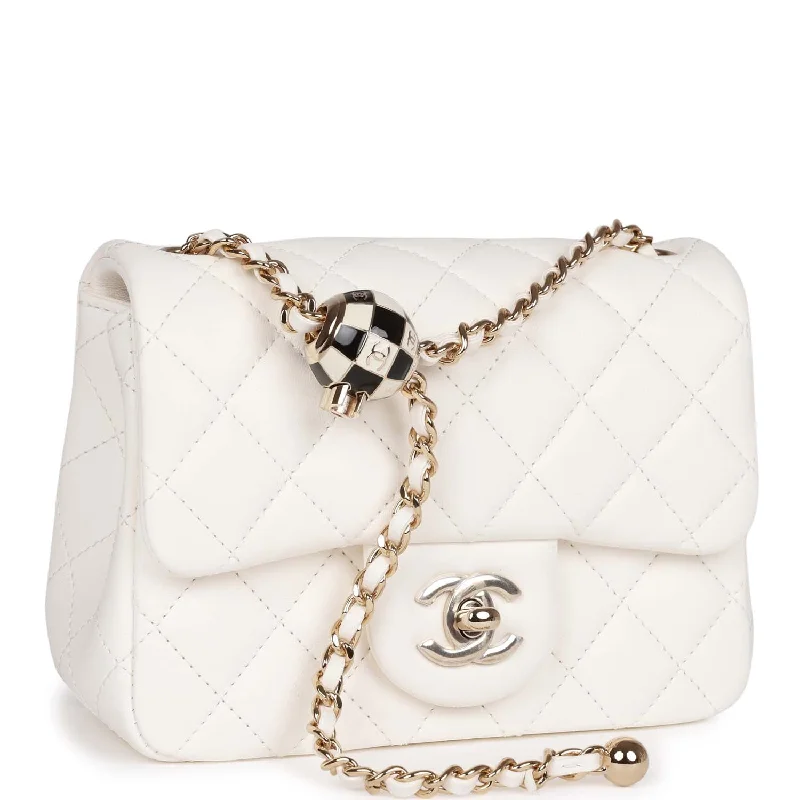 Chanel Pearl Crush Mini Square Flap Bag White Lambskin Light Gold Hardware