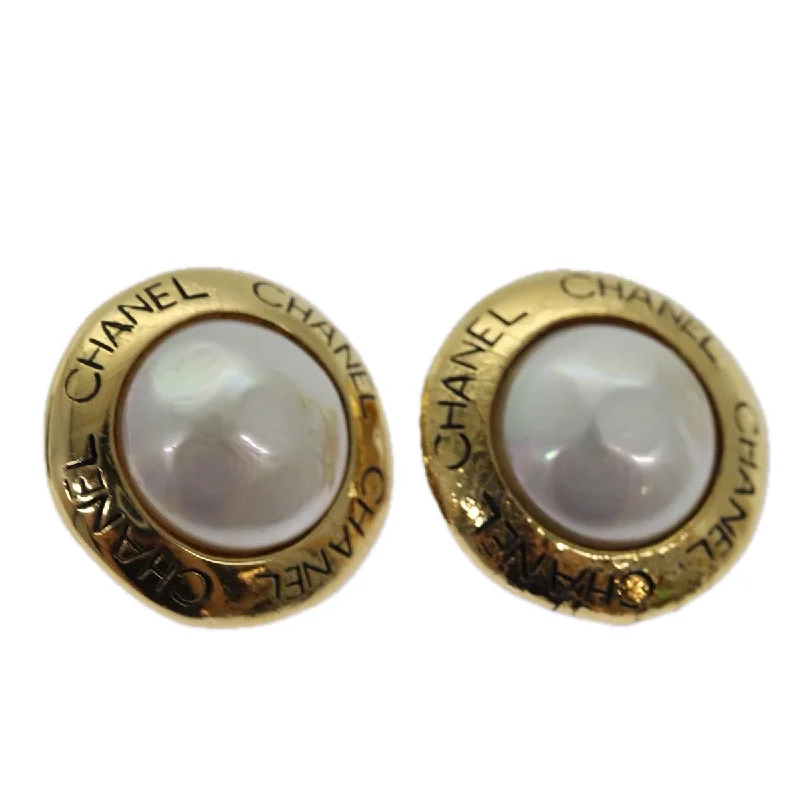 CHANEL Pearl Earring metal Gold CC  hk1468