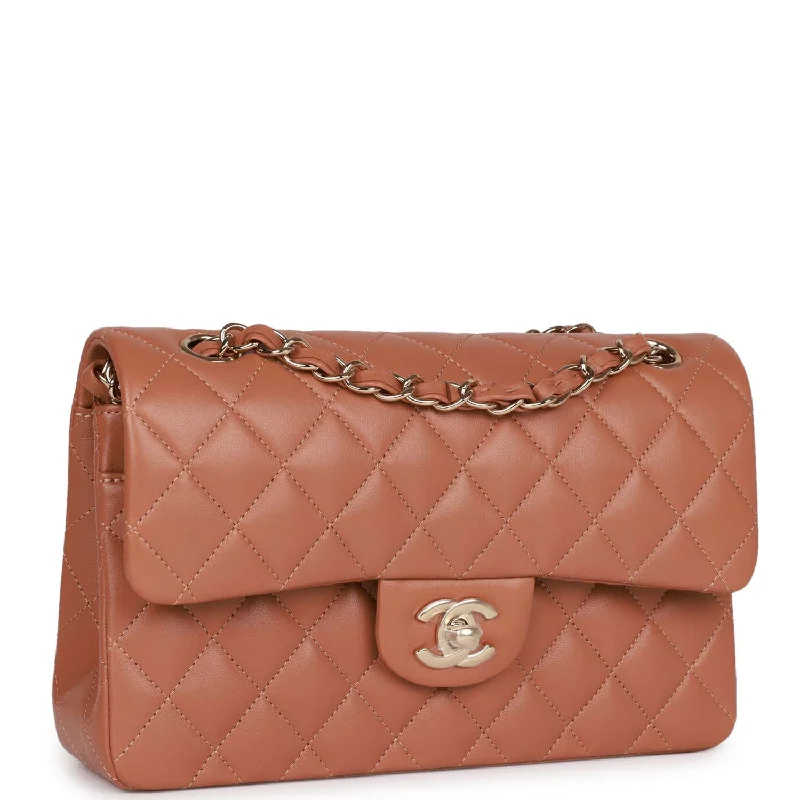 Chanel Small Classic Double Flap Bag Caramel Brown Lambskin Light Gold Hardware