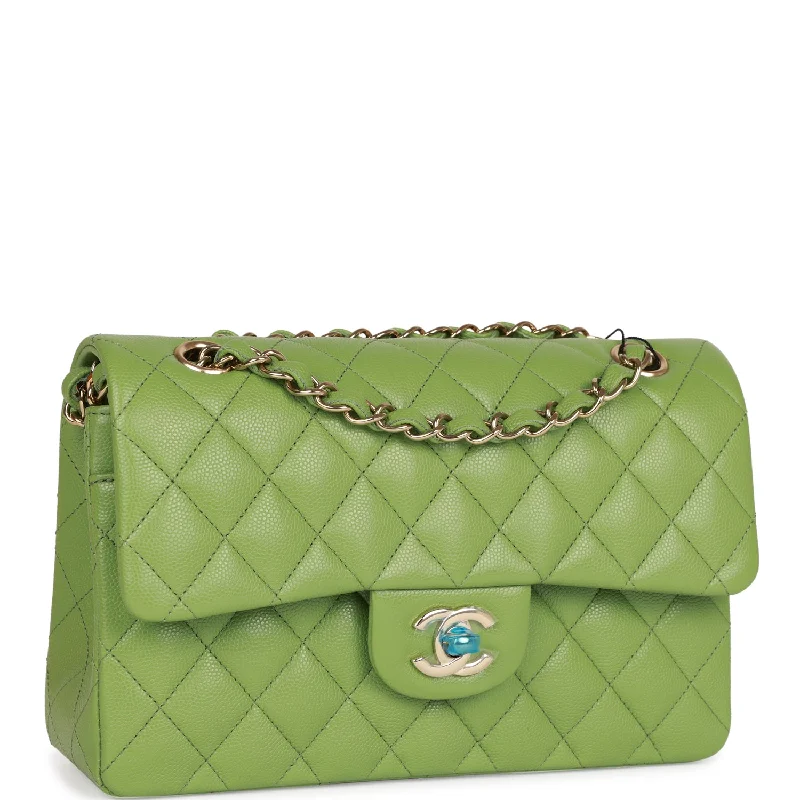 Chanel Small Classic Double Flap Green Caviar Light Gold Hardware