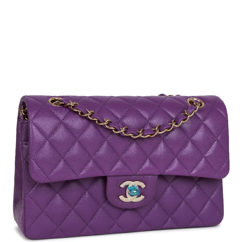 Chanel Small Classic Double Flap Purple Caviar Light Gold Hardware