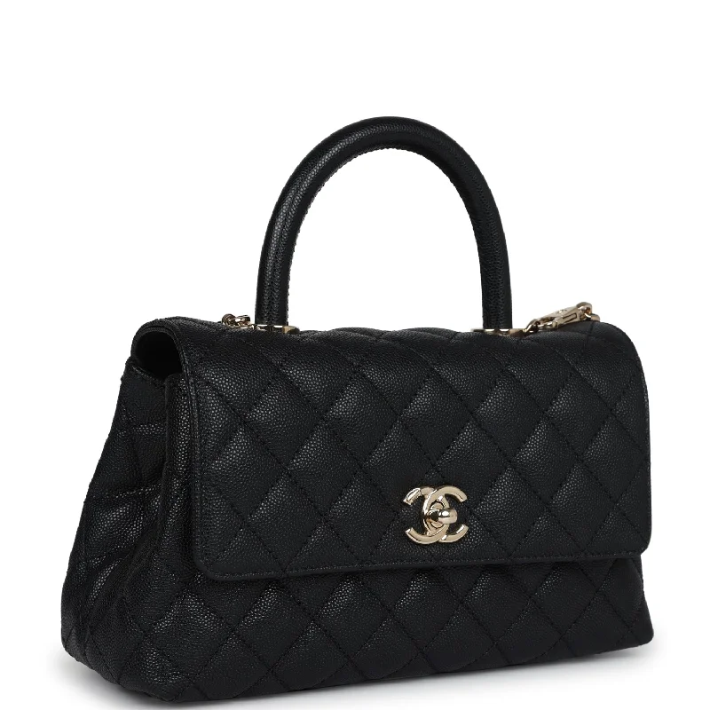 Chanel Small Coco Handle Flap Bag Black Caviar Light Gold Hardware