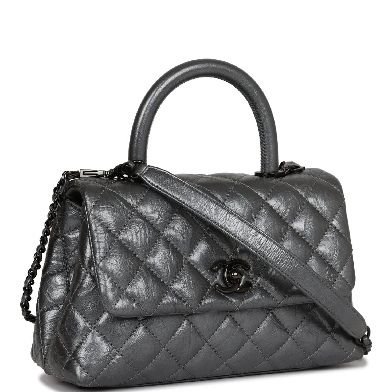 Chanel Small Coco Handle Flap Bag So Black Calfskin Black Hardware