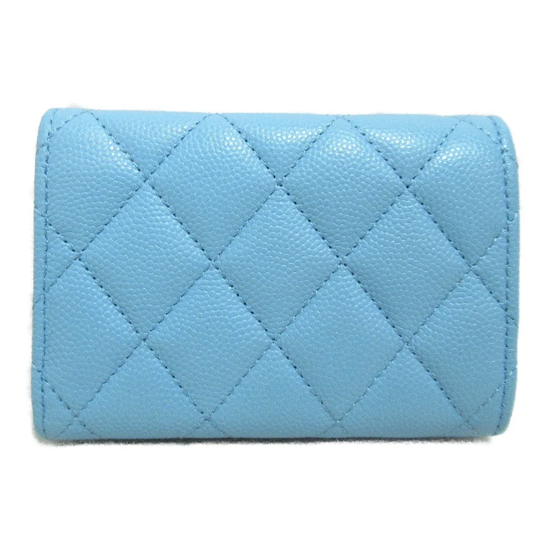 Chanel Three Fold Wallet Three Folded Wallet Caviar S (Green )  Blue