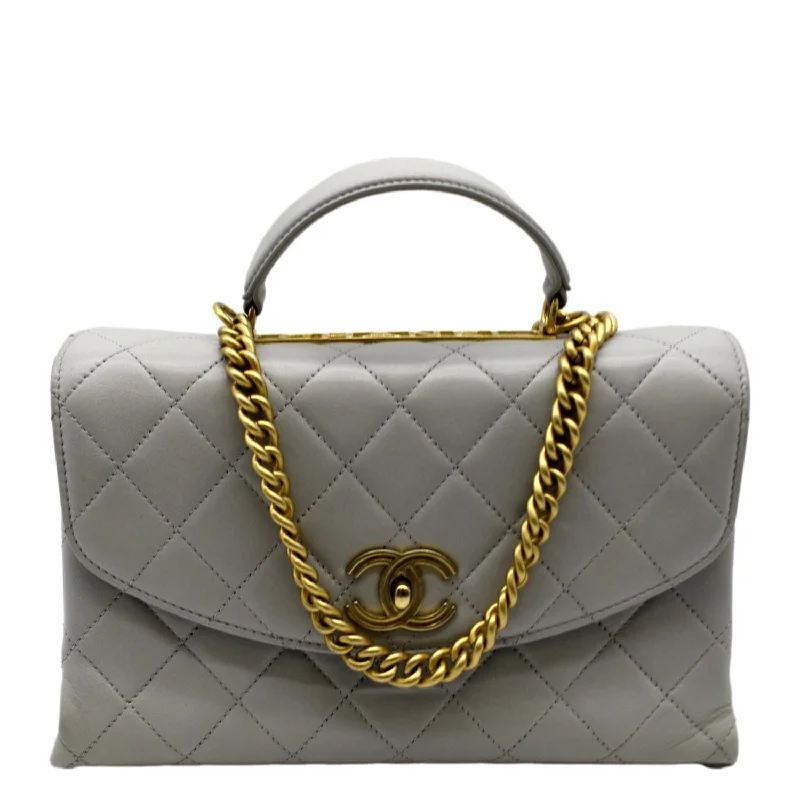 CHANEL Trendy Spirit Top Handle Quilted Leather Shoulder Bag Grey