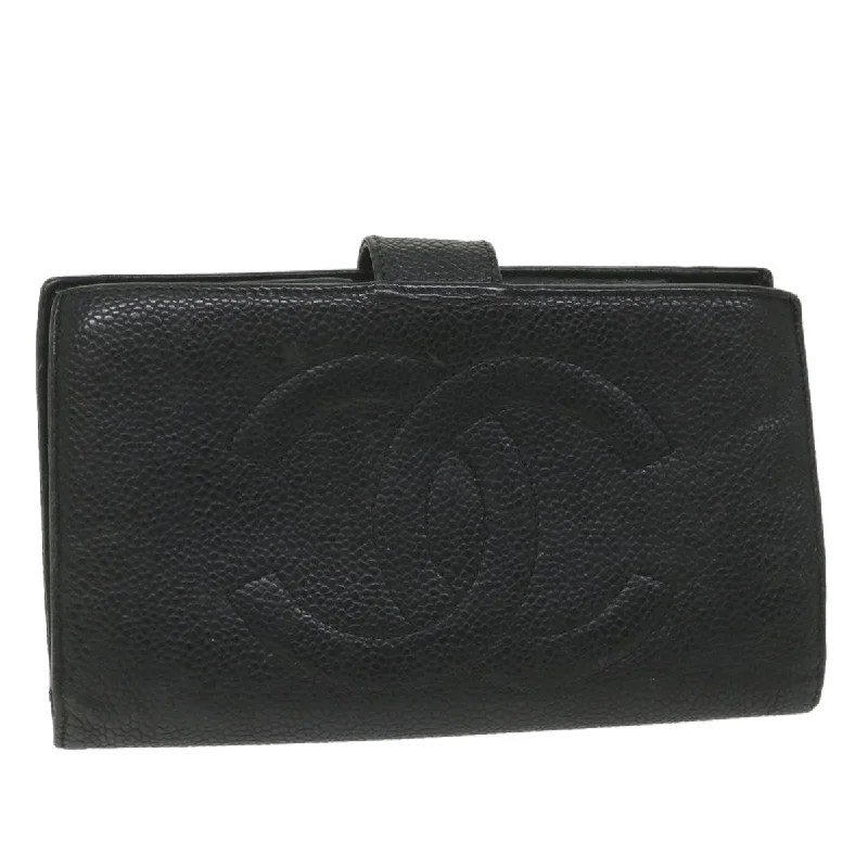 CHANEL Wallet Caviar Skin Black CC  bs9845