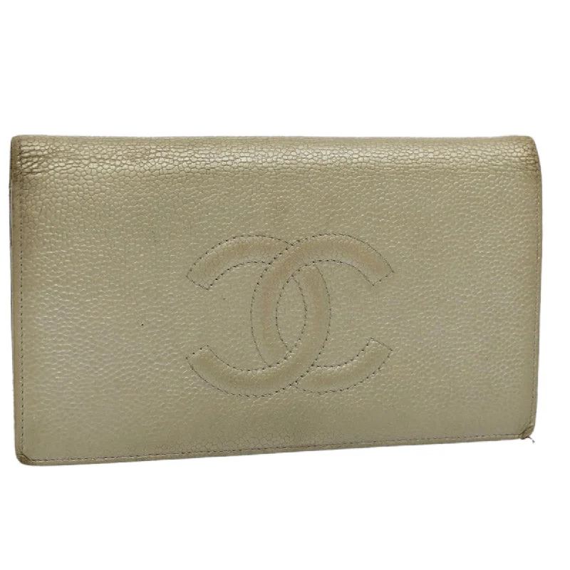 CHANEL Wallet Caviar Skin Silver CC  bs9534