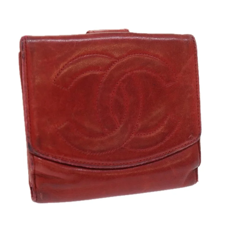 CHANEL Wallet Lamb Skin Red CC  yt987