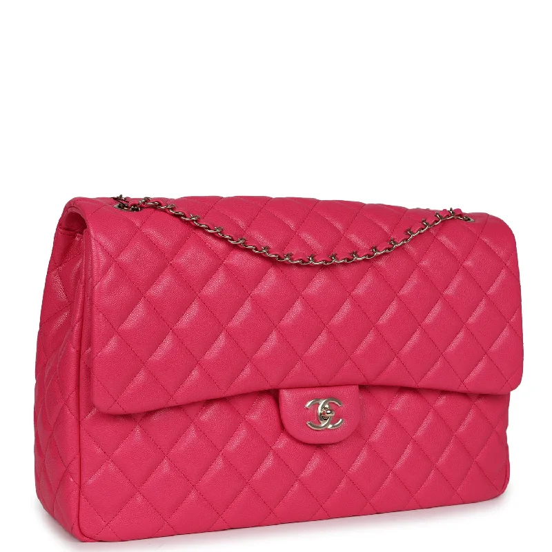 Chanel XXL Flap Bag Fuchsia Shiny Caviar Light Gold Hardware