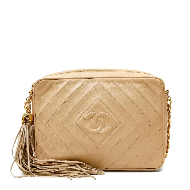 Chanel Beige Quilted Leather Vintage Camera Bag