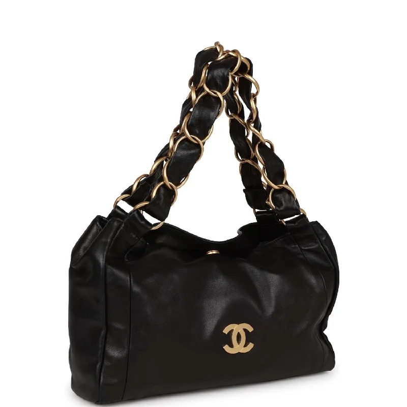 Chanel Vintage "Olsen" Hobo Shoulder Bag Black Lambskin Brushed Gold Hardware