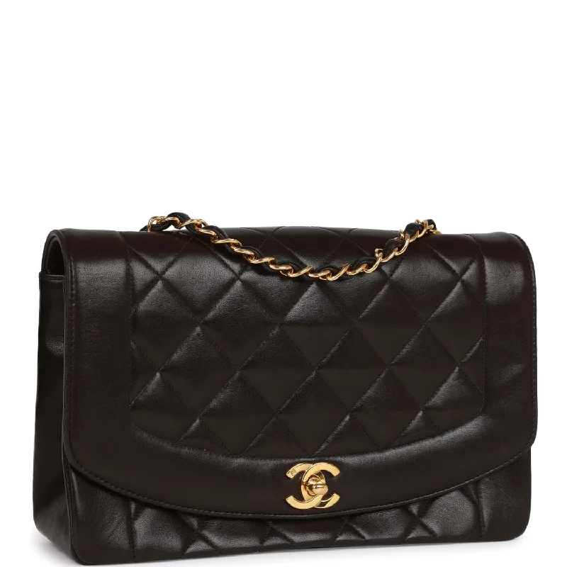 Chanel Vintage Medium Diana Flap Bag Black Quilted Lambskin Gold Hardware