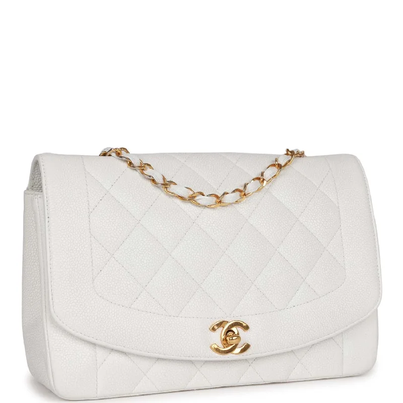 Chanel Vintage Medium Diana Flap Bag White Caviar Gold Hardware