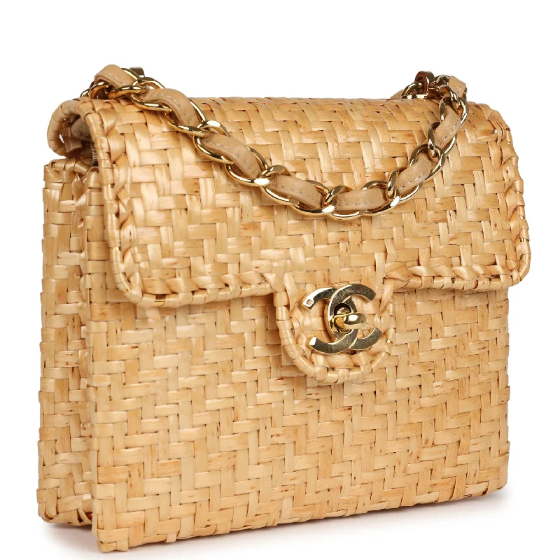 Chanel Vintage Mini Flap Bag Natural Wicker Gold Hardware