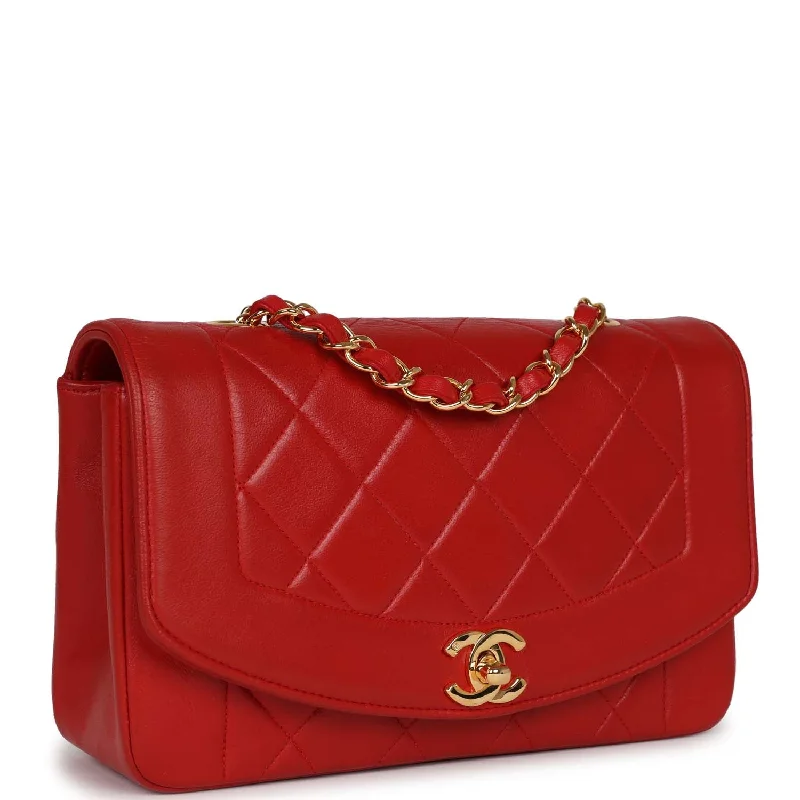 Chanel Vintage Small Diana Flap Bag Red Lambskin Gold Hardware