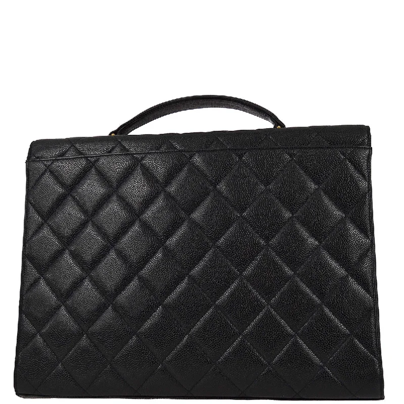 Chanel 1994-1996 Black Caviar Briefcase Business Handbag