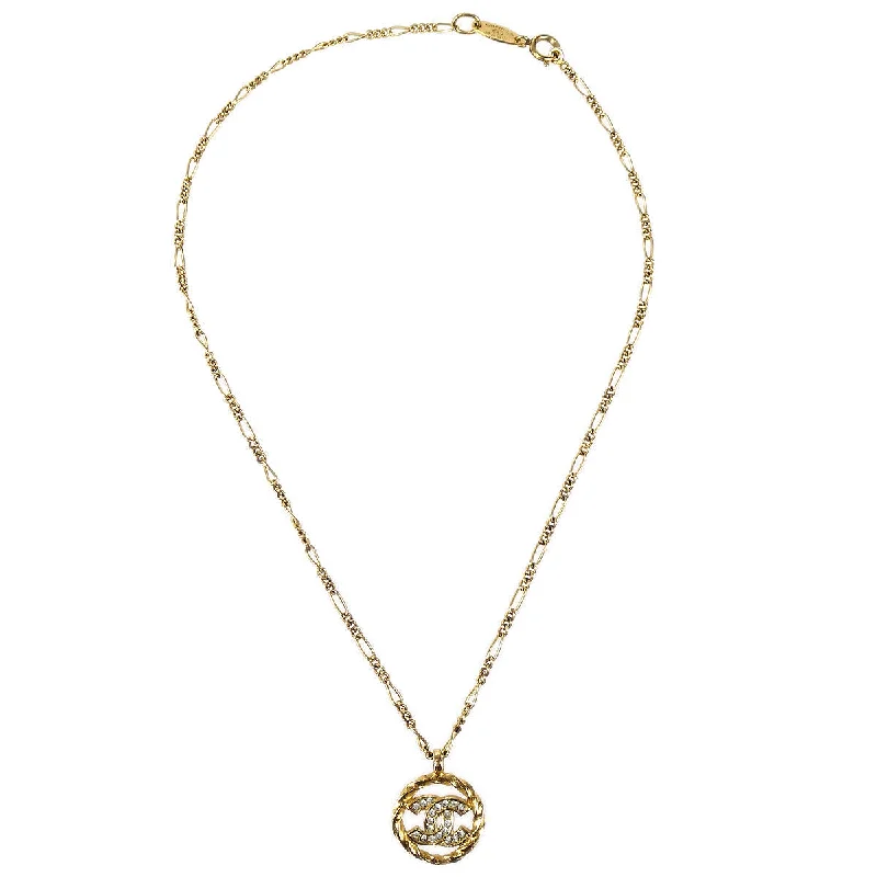 CHANEL 1983 Crystal & Gold Circled CC Chain Pendant Necklace 3438 97566