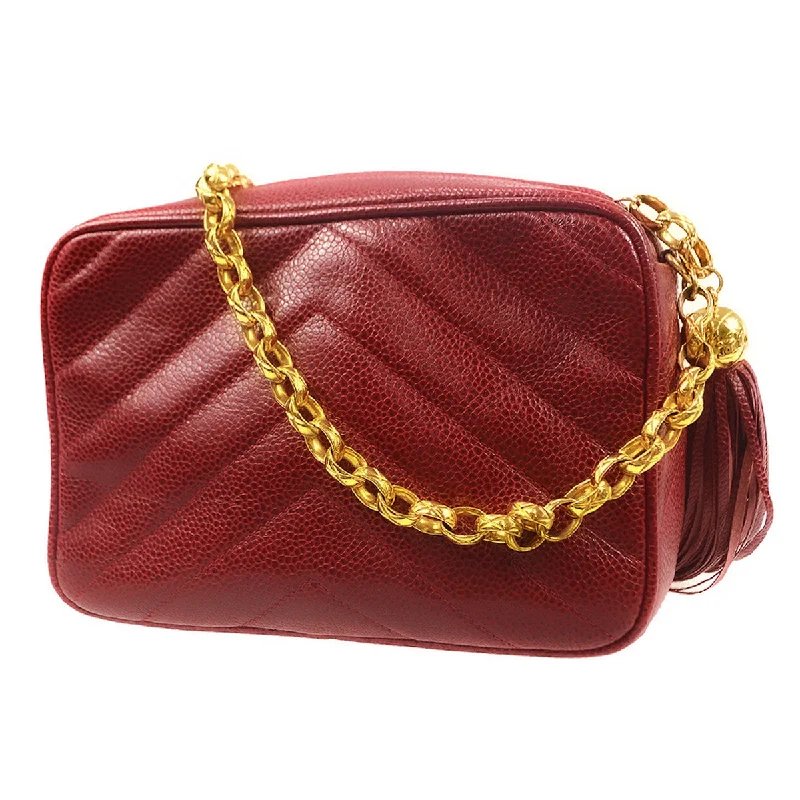 CHANEL 1991-1994 Chevron Pocket Camera Bag Mini Red Caviar 66835