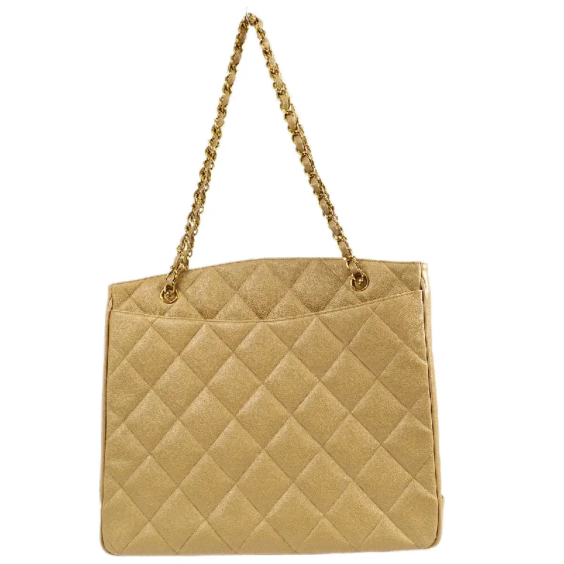 CHANEL 1994-1996 Pocket Chain Tote Beige Caviar 26469