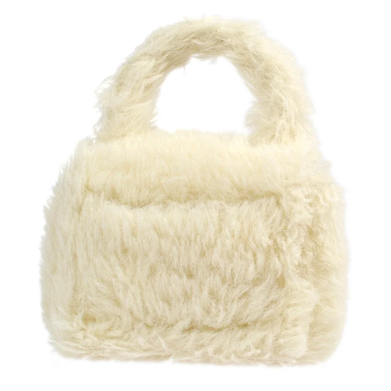 CHANEL Classic Flap Handbag Mini White Fur 97352